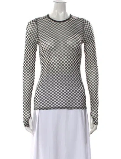 Pre-owned Enza Costa Plaid Print Crew Neck Top In Multi