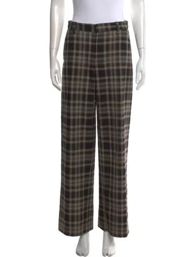 Pre-owned Enza Costa Plaid Print Wide Leg Pants In Multicolor