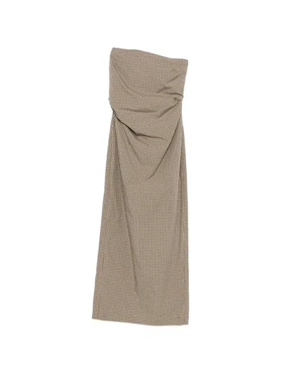Enza Costa Plaid-pattern Tie-back Maxi Dress In Brown