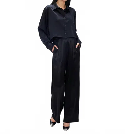 Enza Costa Pleated Satin Pant In Black In Blue