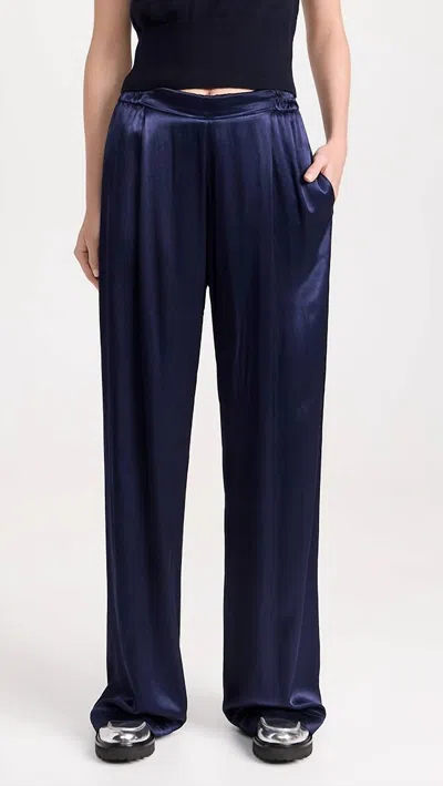 Enza Costa Pleated Satin Pant In Navy In Blue