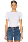 Enza Costa Pointelle Essential Short Sleeve Tee In White