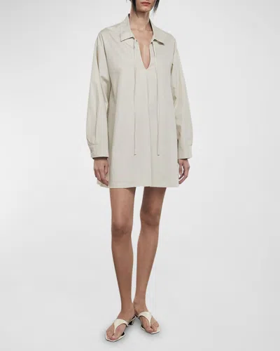 Enza Costa Poplin Caftan Long-sleeve Mini Dress In Grey