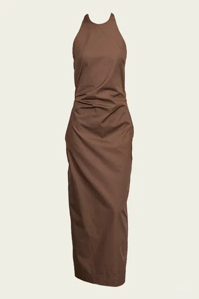 Enza Costa Poplin Halter Dress In Dark Chocolate In Brown