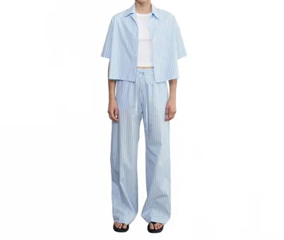 Enza Costa Poplin Mariner Shirt In Light Blue/white Stripe