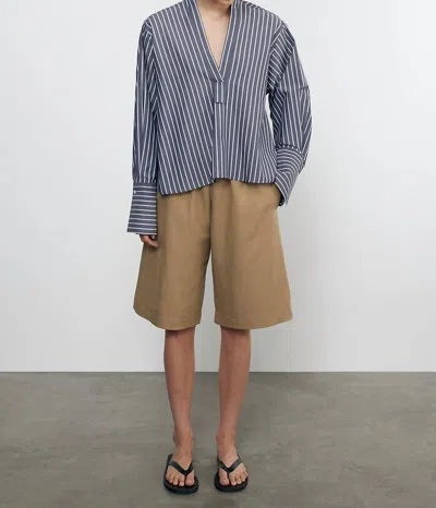 Enza Costa Poplin Mariner Shirt In Navy/white
