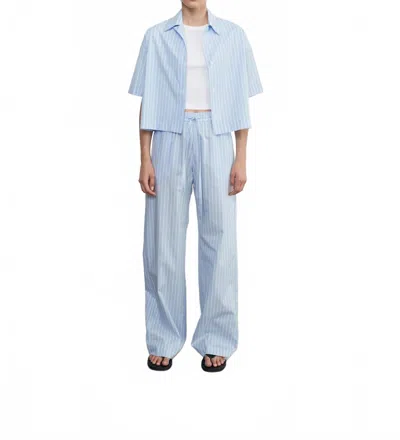 Enza Costa Poplin Resort Pant In Light Blue/white In Multi