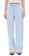 Enza Costa Poplin Resort Pants Light Blue/white Stripe In Light Blue/white Stripe