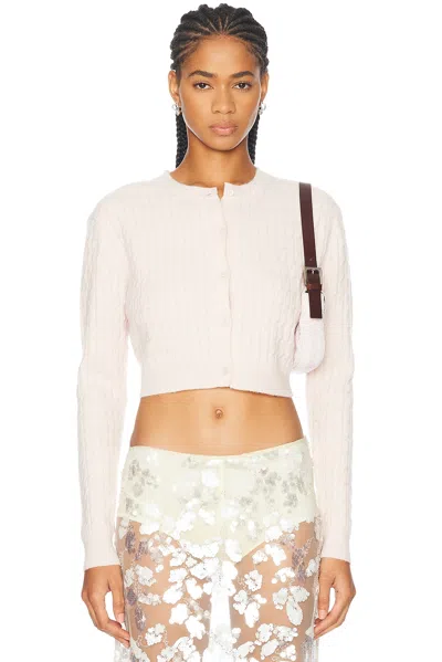Enza Costa Powder Cashmere Cable Knit Cardigan In Pale Pink