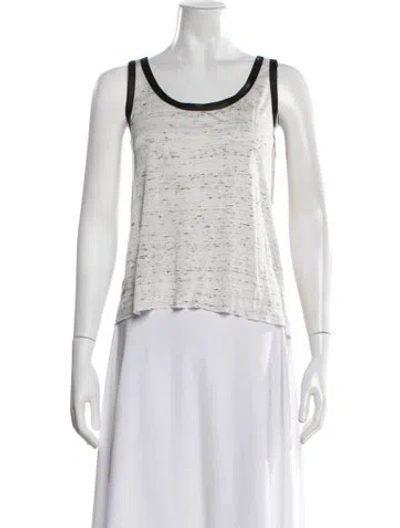 Pre-owned Enza Costa Printed Scoop Neck Top In White