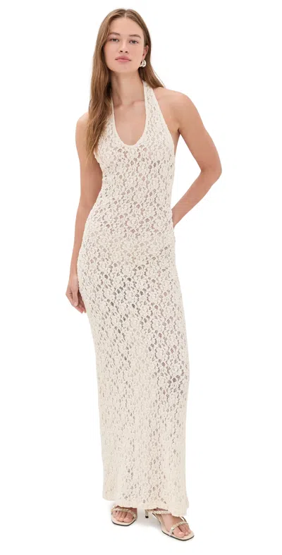Enza Costa Puckered Lace Halter Dress Off White