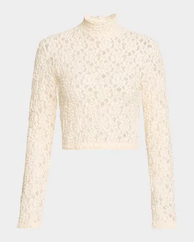Enza Costa Puckered Lace Long-sleeve Crop Top In Off White