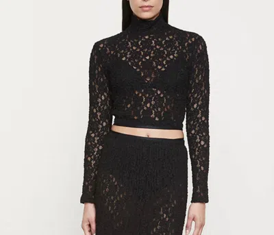 Enza Costa Puckered Lace Long Sleeve Mockneck In Black