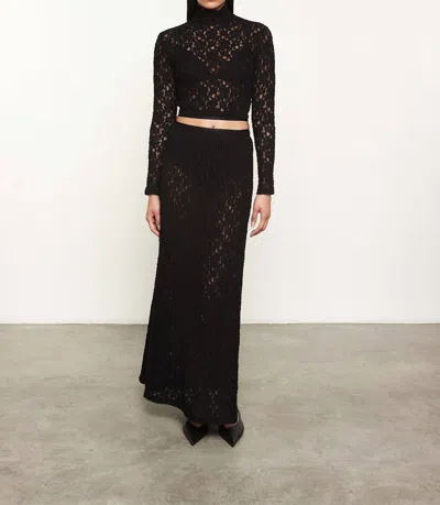 Enza Costa Puckered Lace Long Sleeves Cropped Mockneck In Black