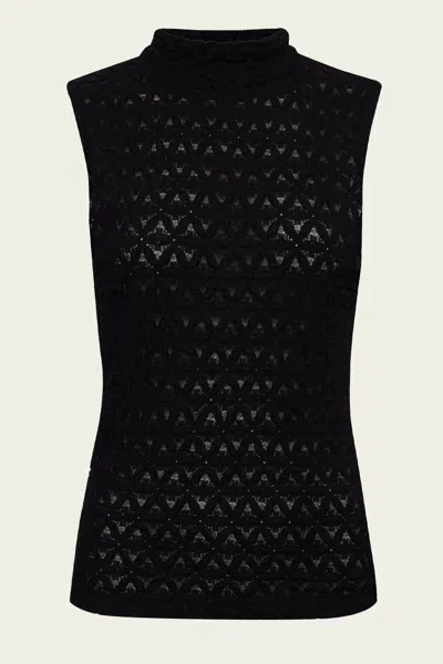Enza Costa Puckered Lace Sleeveless Mockneck In Black In Multi