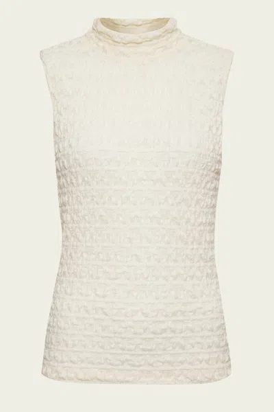 Enza Costa Puckered Lace Sleeveless Mockneck In Off-white In Multi