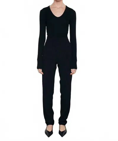 Enza Costa Rib Bold Long Sleeve U Neck In Black