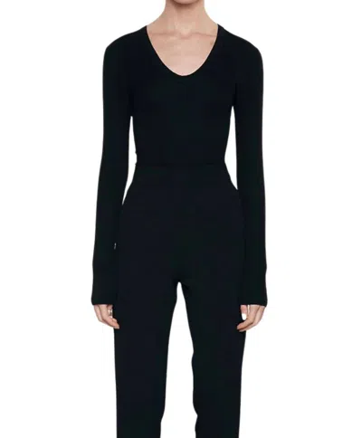 Enza Costa Rib Bold Long Sleeve U Top In Black In Multi