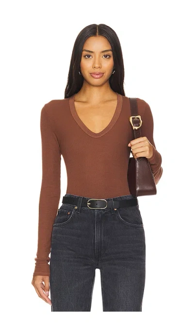 Enza Costa Rib Bold U-neck Long Sleeve In Nutshell