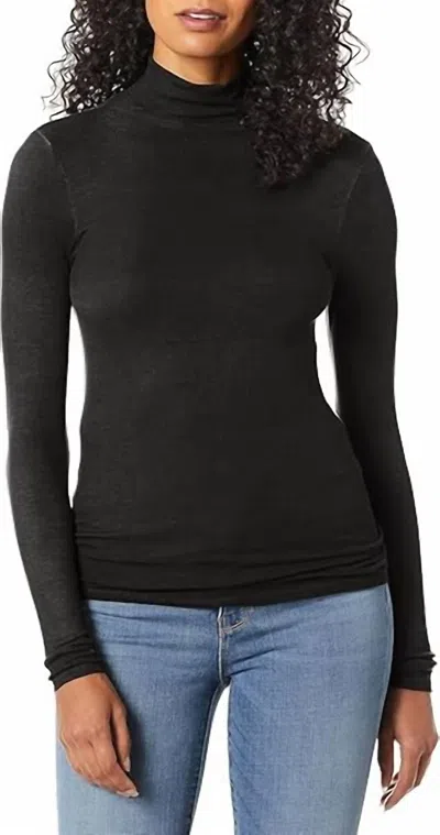 Enza Costa Rib Fitted Long Sleeve Turtleneck Top In Black In Blue