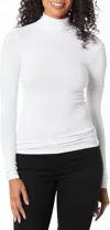 Enza Costa Rib Fitted Long Sleeve Turtleneck Top In White In White