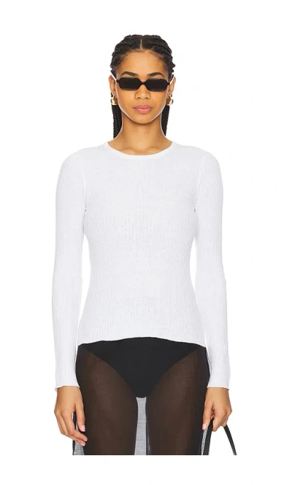 Enza Costa Rib Long Sleeve Sweater Tee In White