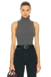 Enza Costa Silk Sweater Rib Sleeveless Mockneck In Heather Grey