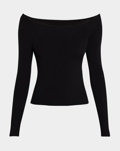 Enza Costa Ribbed Off-shoulder Top In Black