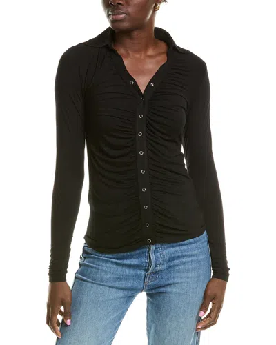 Enza Costa Ruched Polo Cardigan In Black