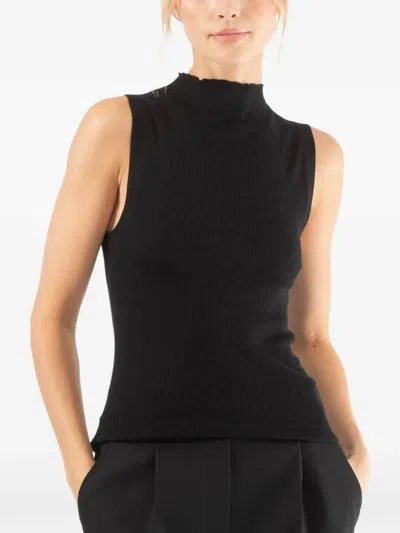 Enza Costa Ruffled-neck Sleeveless Top In Black