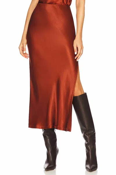 Enza Costa Satin Bias Cut Skirt In Umber In Multi