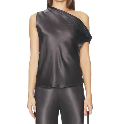 Enza Costa Satin Bias Off-shoulder Top In Grey In Black