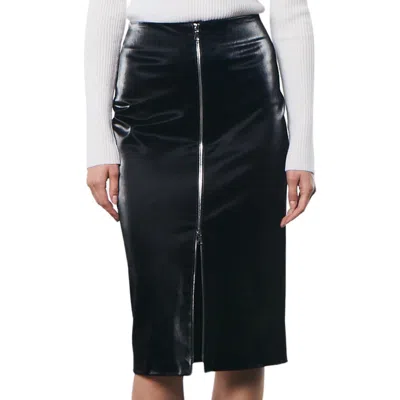 Enza Costa Satin Finish Leather Skirt In Black