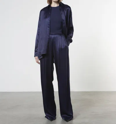 Enza Costa Satin Shirt In Dark Navy In Blue