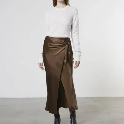Enza Costa Satin Wrap Skirt In Brown