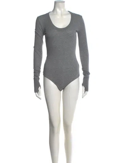 Pre-owned Enza Costa Scoop Neck Long Sleeve Bodysuit In Gray