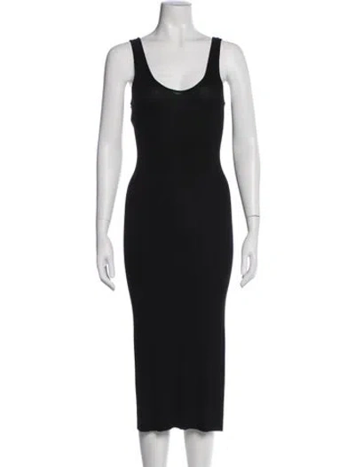 Pre-owned Enza Costa Scoop Neck Midi Length Dress In Black