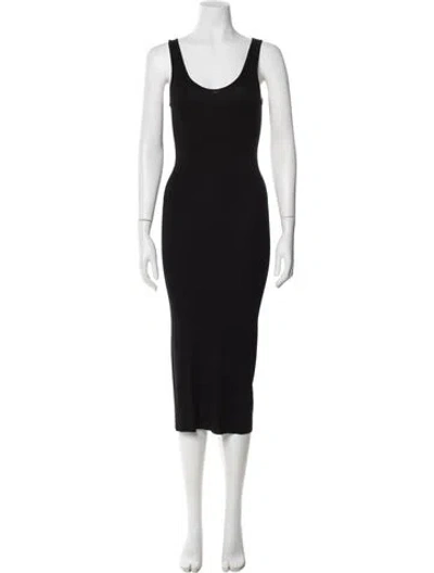 Pre-owned Enza Costa Scoop Neck Midi Length Dress In Black
