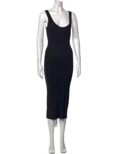 Pre-owned Enza Costa Scoop Neck Midi Length Dress In Black