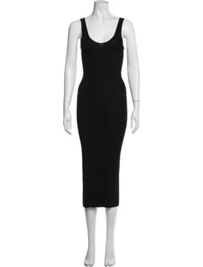 Pre-owned Enza Costa Scoop Neck Midi Length Dress In Black