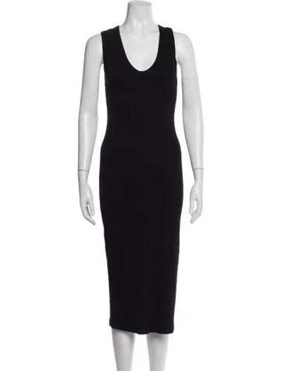 Pre-owned Enza Costa Scoop Neck Midi Length Dress In Black