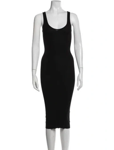 Pre-owned Enza Costa Scoop Neck Midi Length Dress In Black