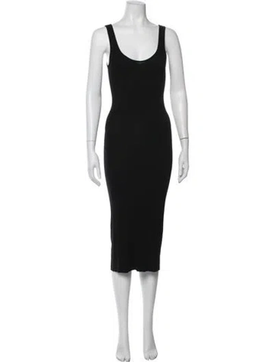 Pre-owned Enza Costa Scoop Neck Midi Length Dress In Black