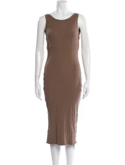 Pre-owned Enza Costa Scoop Neck Midi Length Dress In Brown
