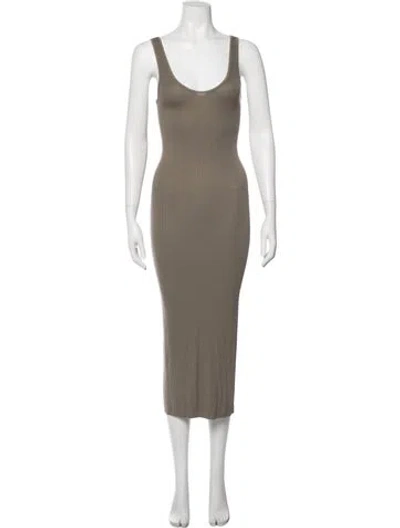 Pre-owned Enza Costa Scoop Neck Midi Length Dress In Neutrals