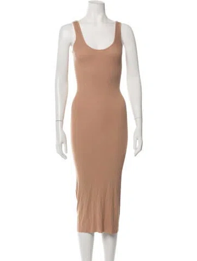 Pre-owned Enza Costa Scoop Neck Midi Length Dress In Neutrals
