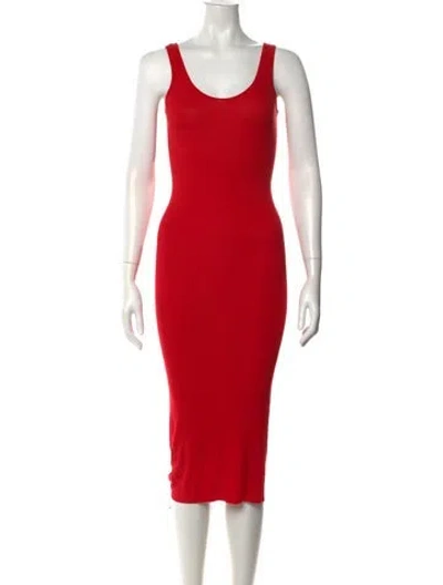 Pre-owned Enza Costa Scoop Neck Midi Length Dress In Red