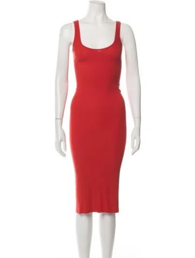 Pre-owned Enza Costa Scoop Neck Midi Length Dress In Red