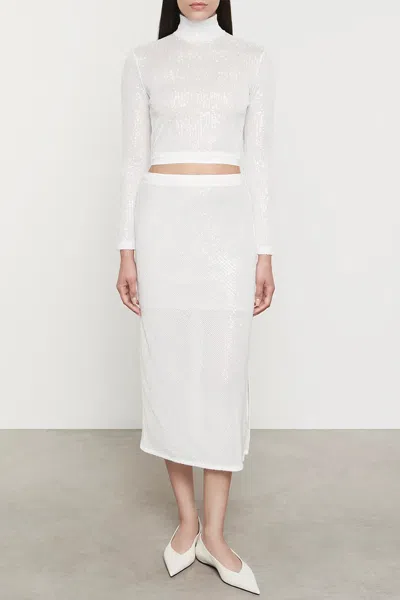 Enza Costa Sequin Cropped Long Sleeve Mock Neck In Off White