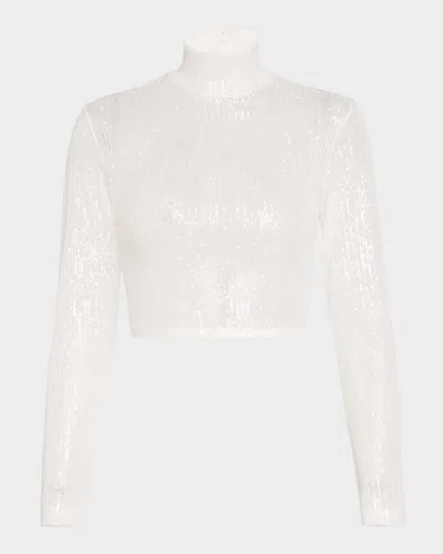 Enza Costa Sequined Mock-neck Crop Top In Off White